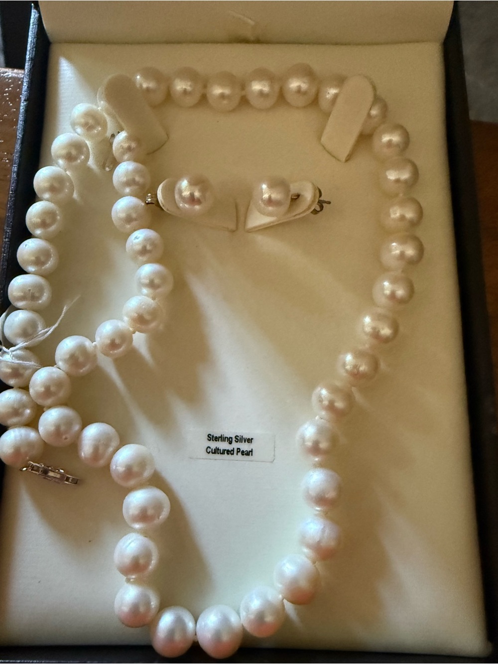 Sterling Silver Cultured Pearl Necklace and Stud Earrings - White